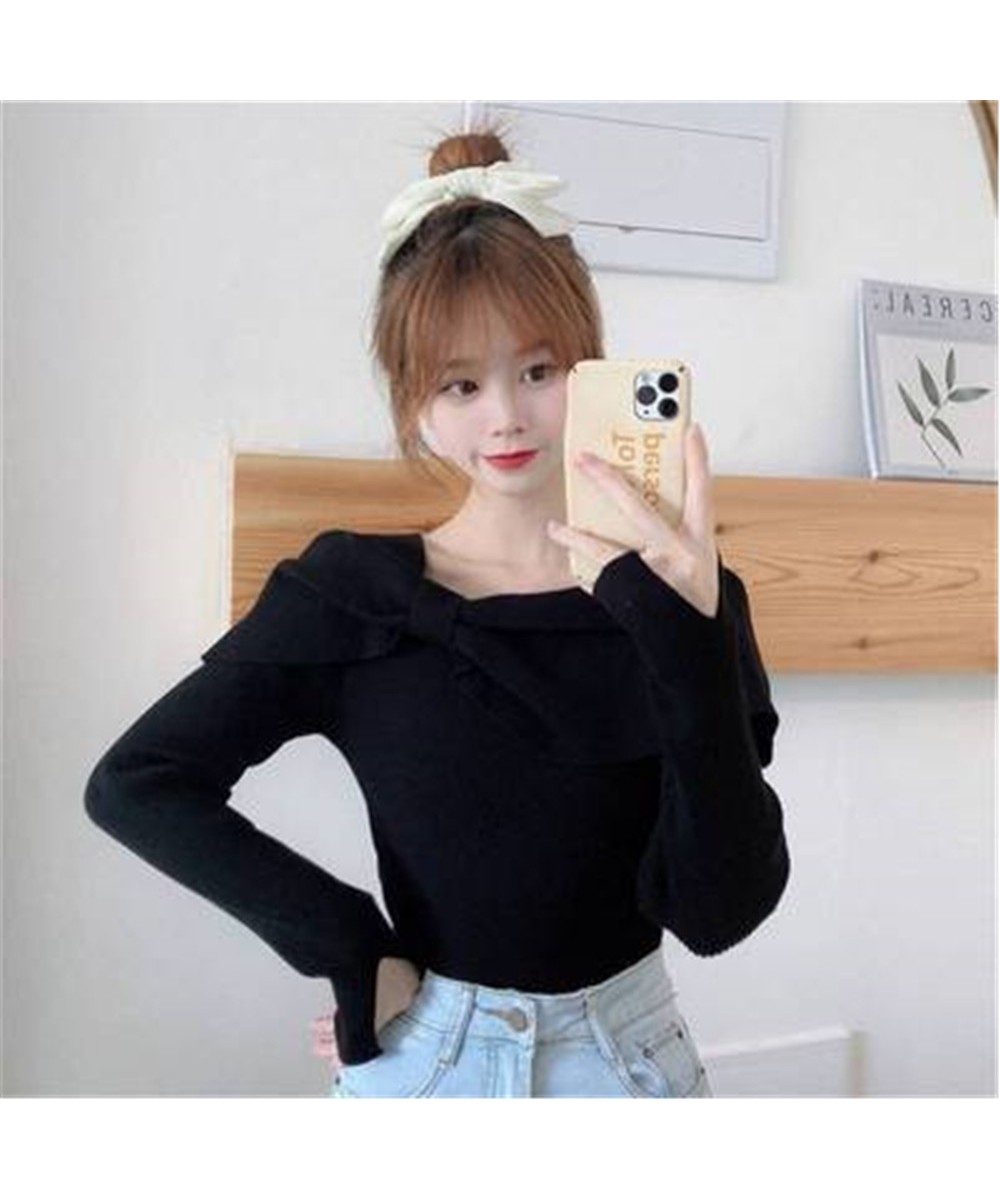 Korean Fashion Knitwear Womens Sexy 2023 Autumn Winter Slim-Fit Bow Top Woman Sweaters Femme Winter Pullover Sweaters Tops $2...