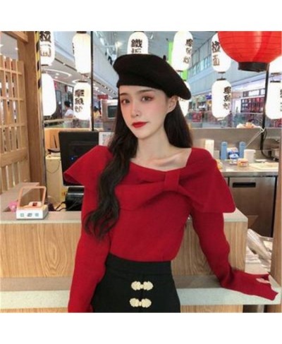 Korean Fashion Knitwear Womens Sexy 2023 Autumn Winter Slim-Fit Bow Top Woman Sweaters Femme Winter Pullover Sweaters Tops $2...