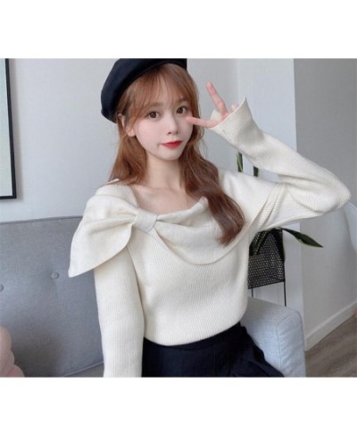 Korean Fashion Knitwear Womens Sexy 2023 Autumn Winter Slim-Fit Bow Top Woman Sweaters Femme Winter Pullover Sweaters Tops $2...