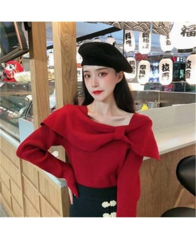 Korean Fashion Knitwear Womens Sexy 2023 Autumn Winter Slim-Fit Bow Top Woman Sweaters Femme Winter Pullover Sweaters Tops $2...