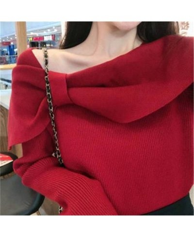 Korean Fashion Knitwear Womens Sexy 2023 Autumn Winter Slim-Fit Bow Top Woman Sweaters Femme Winter Pullover Sweaters Tops $2...