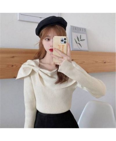 Korean Fashion Knitwear Womens Sexy 2023 Autumn Winter Slim-Fit Bow Top Woman Sweaters Femme Winter Pullover Sweaters Tops $2...