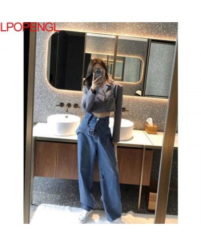 Blue Irregular High-waist Straight-leg Cotton Jeans Loose Retro High-quality Mopping Women Trousers Harajuku Two-piece Suit $...