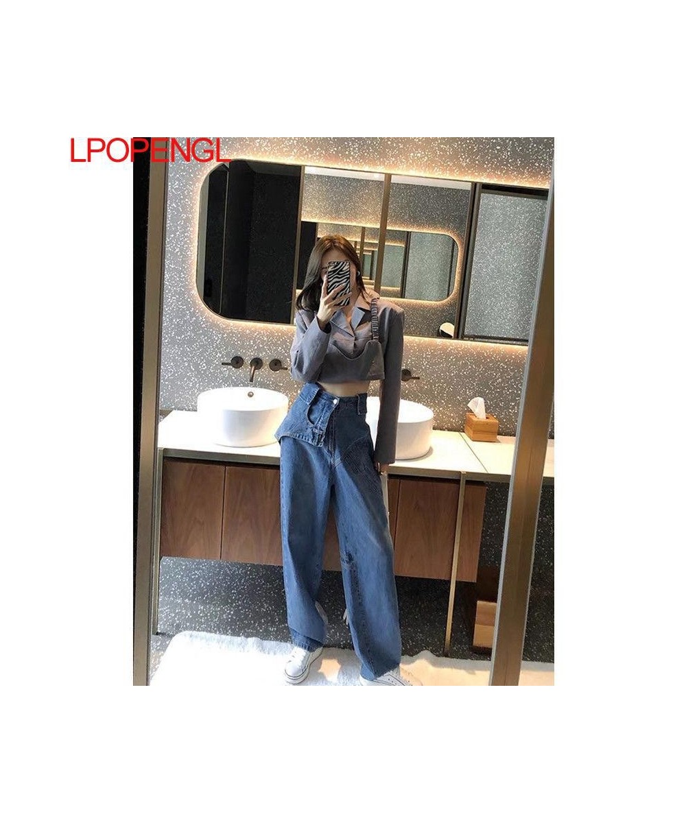 Blue Irregular High-waist Straight-leg Cotton Jeans Loose Retro High-quality Mopping Women Trousers Harajuku Two-piece Suit $...