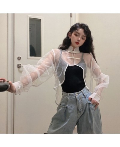 Sexy Women Blouses Transparent Top Harajuku Crop White Black Shirt Long Sleeve Sweet Outerwear Chic Beautiful Ins Fashion $33...