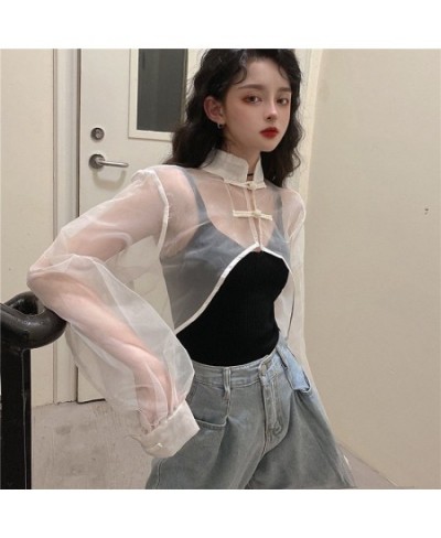 Sexy Women Blouses Transparent Top Harajuku Crop White Black Shirt Long Sleeve Sweet Outerwear Chic Beautiful Ins Fashion $33...