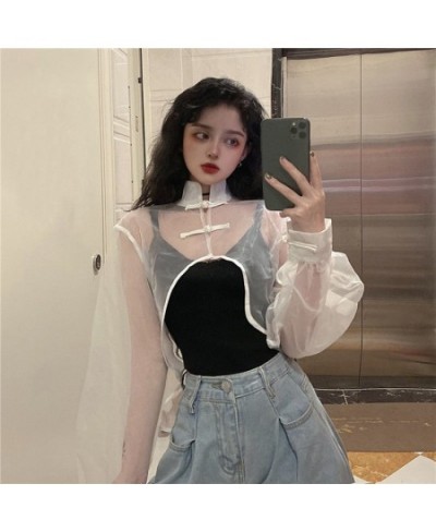 Sexy Women Blouses Transparent Top Harajuku Crop White Black Shirt Long Sleeve Sweet Outerwear Chic Beautiful Ins Fashion $33...