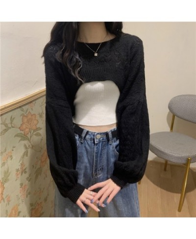 2023 Autumn Women Solid Sweater O-Neck Cropped Sweater Pullover Crop Top Super Cropped Sweaters Shirts For Female $24.98 - Sw...