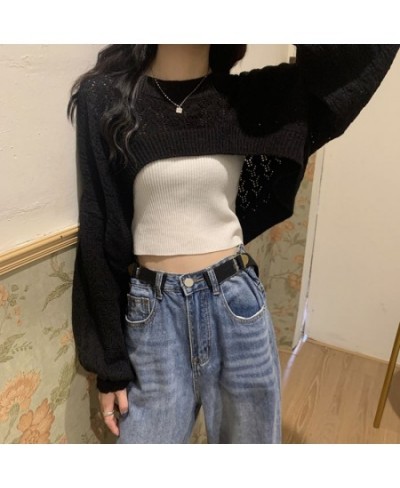 2023 Autumn Women Solid Sweater O-Neck Cropped Sweater Pullover Crop Top Super Cropped Sweaters Shirts For Female $24.98 - Sw...