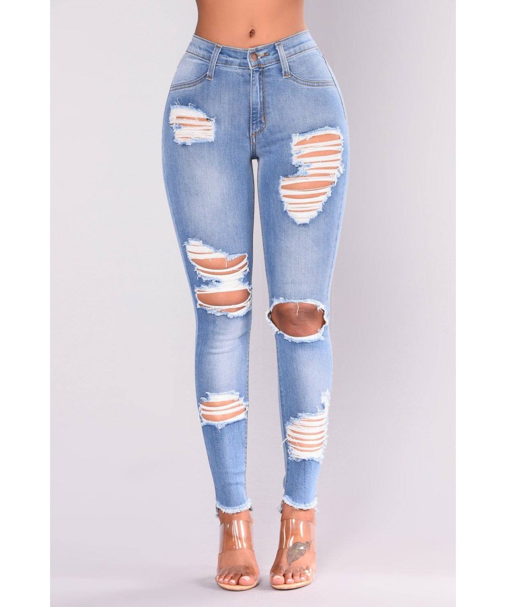 Women Ripped Jeans Pants Y2K Stretch Skinny Hole Denim Pencil Pants Slim Fit Casual High Waist Female Distressed Jeans Trouse...