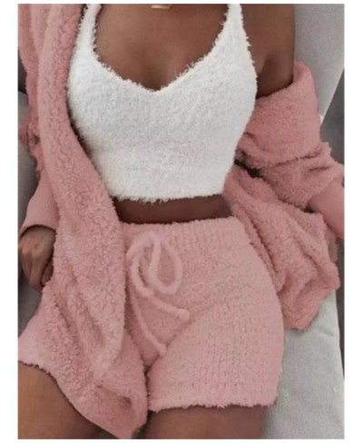 Autumn Winter 3 Piece Fluffy Outfits Plush Sexy Backless Fleece Pyjamas Women Casual Sports Sweatshirt Home Wear Sets Tracksu...