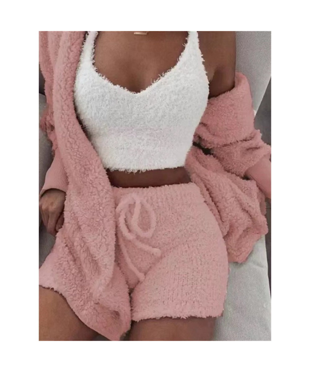 Autumn Winter 3 Piece Fluffy Outfits Plush Sexy Backless Fleece Pyjamas Women Casual Sports Sweatshirt Home Wear Sets Tracksu...