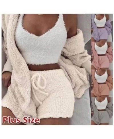 Autumn Winter 3 Piece Fluffy Outfits Plush Sexy Backless Fleece Pyjamas Women Casual Sports Sweatshirt Home Wear Sets Tracksu...