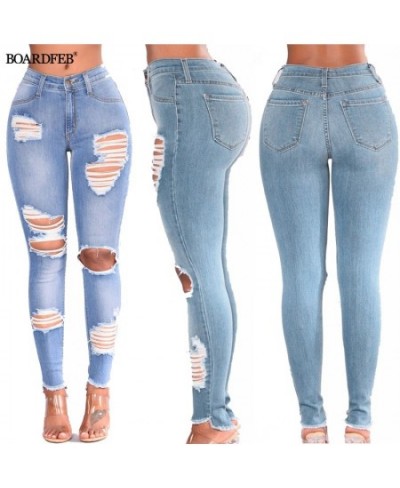 Women Ripped Jeans Pants Y2K Stretch Skinny Hole Denim Pencil Pants Slim Fit Casual High Waist Female Distressed Jeans Trouse...