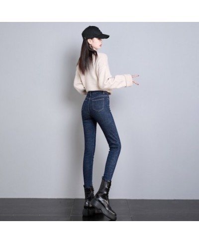 Women Thick Velvet High Waist Skinny Jeans Thermal Jeans Winter Warm Plush Stretch Snow Jeans Lady Denim Pants Casual Trouser...