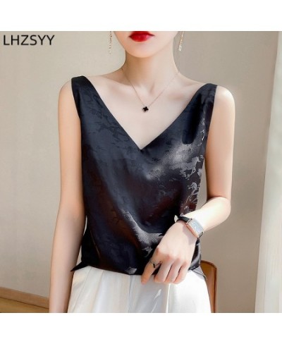 Silk Camisole Ladies Suit Inside Sling V-neck Satin Sleeveless Thin Tank Top 2022Summer Jacquard Vest Mulberry Silk Base Top ...