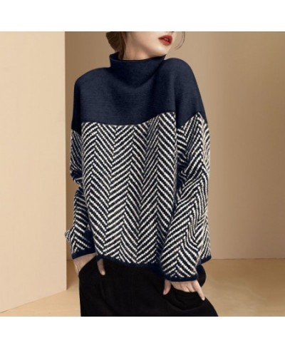 Fashion Turtleneck Spliced All-match Striped Sweater Women's Clothing 2022 Autumn New Casual Pullovers Loose Korean Tops $44....