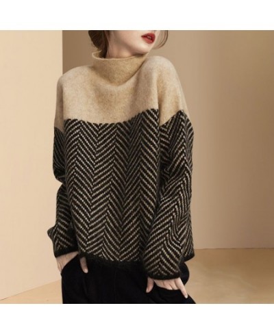 Fashion Turtleneck Spliced All-match Striped Sweater Women's Clothing 2022 Autumn New Casual Pullovers Loose Korean Tops $44....