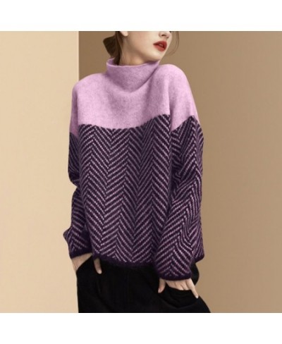 Fashion Turtleneck Spliced All-match Striped Sweater Women's Clothing 2022 Autumn New Casual Pullovers Loose Korean Tops $44....