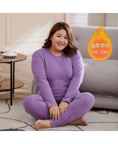 Solid 2xl-5xl Winter Women's Underwears Set Fleece Thermal Underwear Set Winter Thick Warm Long Johns Shirts Tops Keep Warm S...