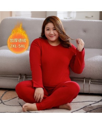 Solid 2xl-5xl Winter Women's Underwears Set Fleece Thermal Underwear Set Winter Thick Warm Long Johns Shirts Tops Keep Warm S...