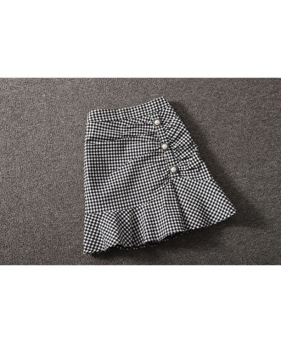 2022 skirt pants for women Vintage Plaid Skirt Spring Womens High Waist Mini Skirts Women Slim Button Mermaid skirt with shor...