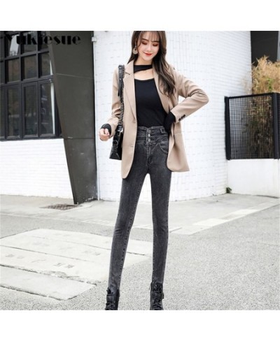 2022 Autumn Winter High Waisted Warm Jeans Womens Slim Pencil Skinny Pant Fashion Korean Casual Fashion Vintage Womens Jeans ...