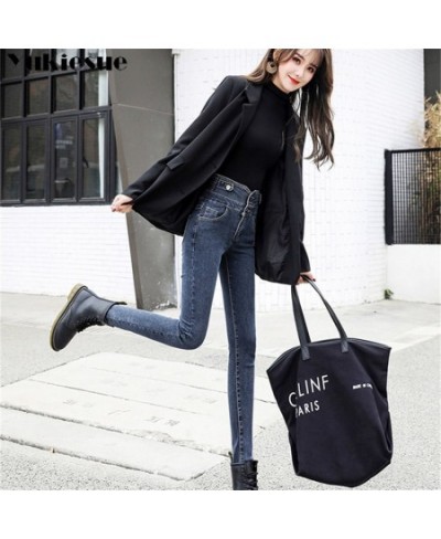 2022 Autumn Winter High Waisted Warm Jeans Womens Slim Pencil Skinny Pant Fashion Korean Casual Fashion Vintage Womens Jeans ...