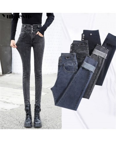 2022 Autumn Winter High Waisted Warm Jeans Womens Slim Pencil Skinny Pant Fashion Korean Casual Fashion Vintage Womens Jeans ...