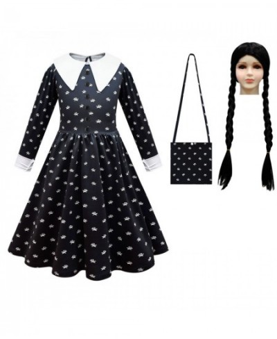 Addams Family Role Cosplay Costume Wednesday Dress Wig Hair Girls Vintage Gothic Outfits Halloween Carnival Clothing $49.86 -...