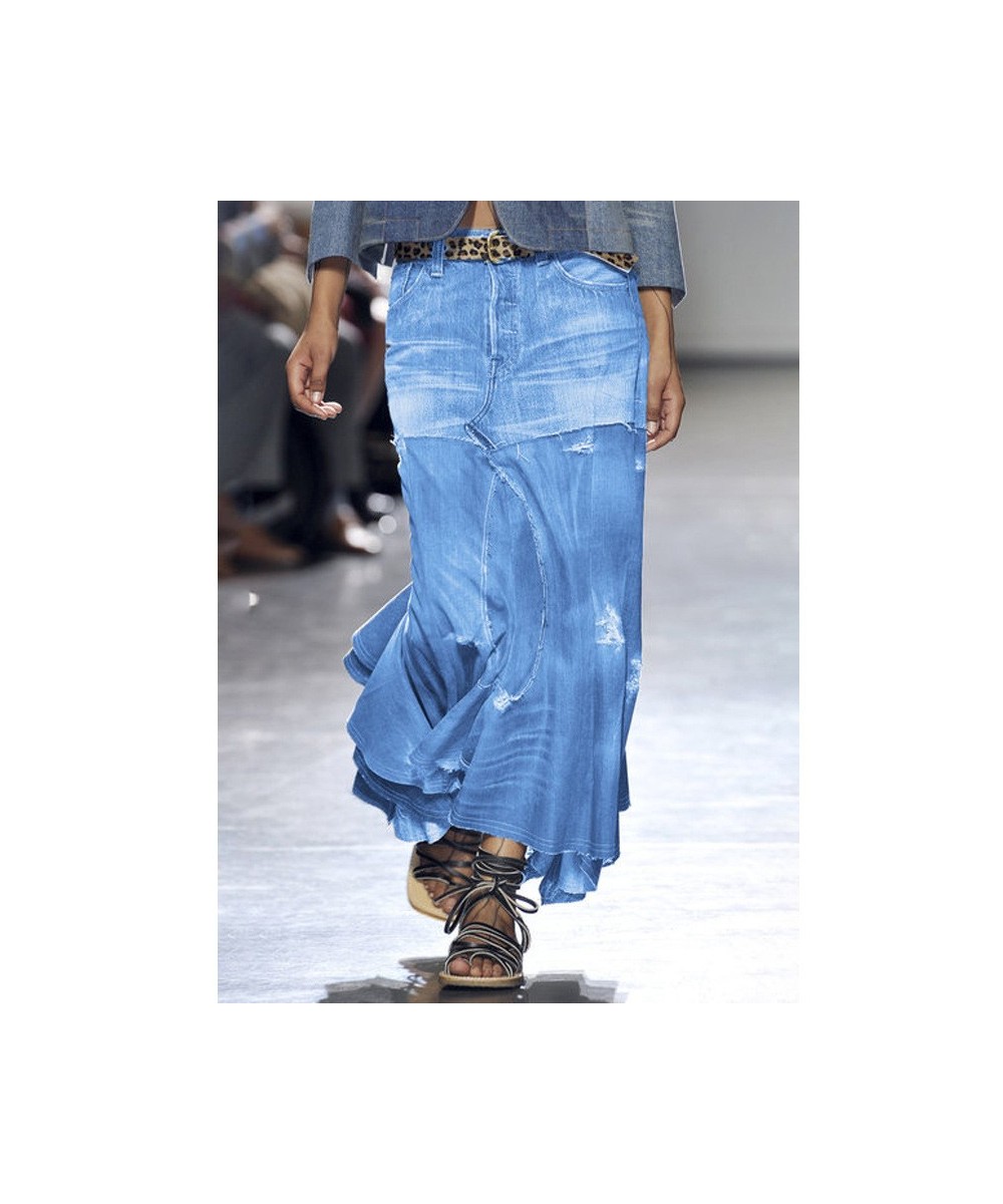 Denim Jeans Women Long Skirt Stretch Vintage Loose Slim Fit Blue Club Streetwear Cotton Sexy Harajuku Skirts $59.81 - Skirts