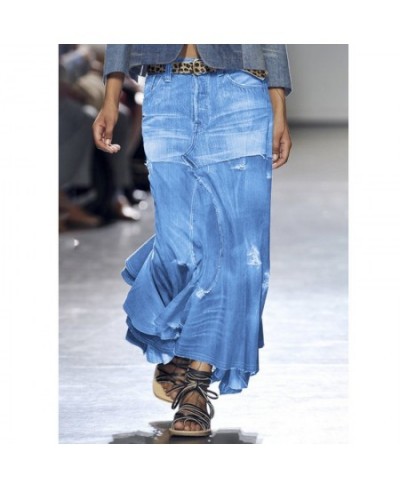 Denim Jeans Women Long Skirt Stretch Vintage Loose Slim Fit Blue Club Streetwear Cotton Sexy Harajuku Skirts $59.81 - Skirts