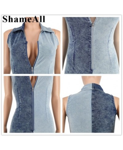 Plus Size V Neck Zipper Up Denim Jumpsuits 4XL Sleeveless Snow Wash Patchwork Jeans Romper Lady Sexy Elastic Skinny Club $78....