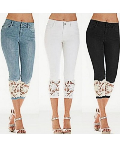 2023 Summer Capri Pants Lace Stretchy Women Ladies Calf Length Jeans Skinny Cropped Jeggings Denim Pants Stretch 3/4 Trousers...