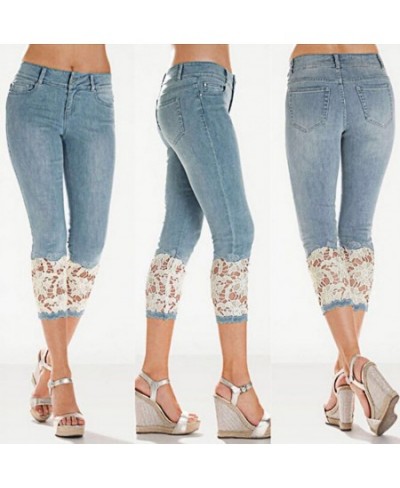 2023 Summer Capri Pants Lace Stretchy Women Ladies Calf Length Jeans Skinny Cropped Jeggings Denim Pants Stretch 3/4 Trousers...