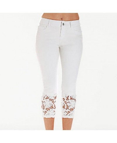 2023 Summer Capri Pants Lace Stretchy Women Ladies Calf Length Jeans Skinny Cropped Jeggings Denim Pants Stretch 3/4 Trousers...