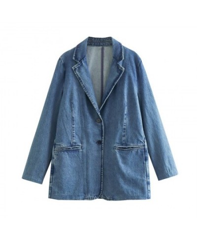 Denim Jacket For Women Jean Coat Fashion Oversized Single Button Down Jacket 2022 Femal Long Sleeve Chic Outwear With Pocket ...