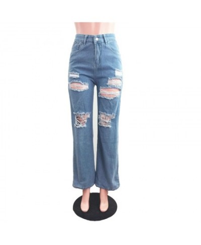 2023 Summer Plus Size Women Clothing Sexy Hole Ripped Jeans Women Fashion High Waist Loose Casual Wide Leg Denim Pants Trouse...