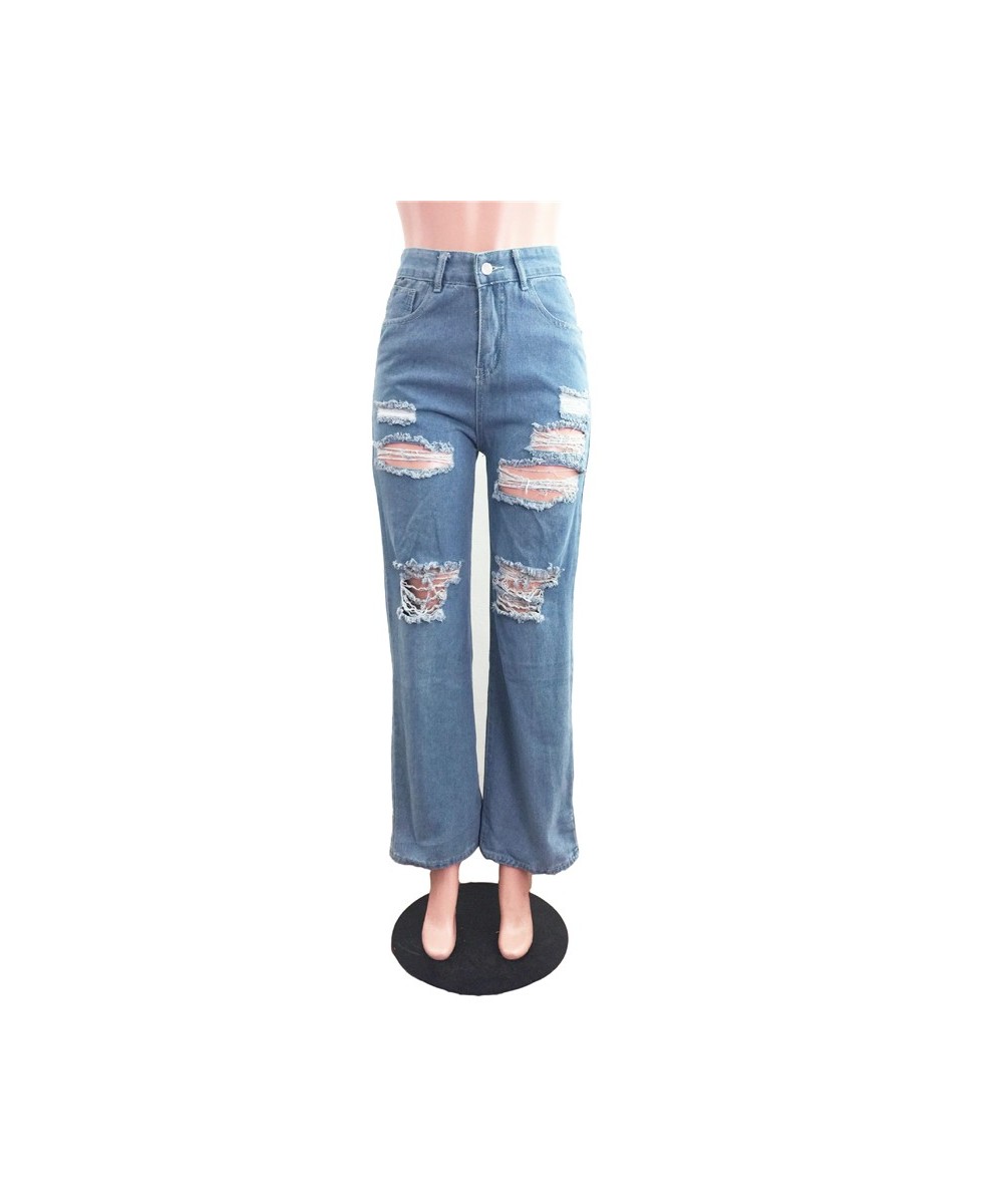 2023 Summer Plus Size Women Clothing Sexy Hole Ripped Jeans Women Fashion High Waist Loose Casual Wide Leg Denim Pants Trouse...