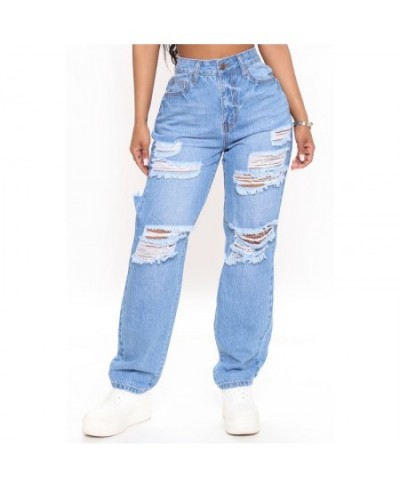 2023 Summer Plus Size Women Clothing Sexy Hole Ripped Jeans Women Fashion High Waist Loose Casual Wide Leg Denim Pants Trouse...