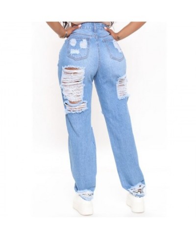 2023 Summer Plus Size Women Clothing Sexy Hole Ripped Jeans Women Fashion High Waist Loose Casual Wide Leg Denim Pants Trouse...