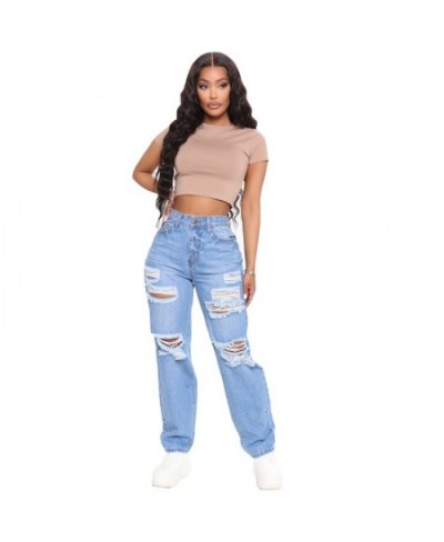 2023 Summer Plus Size Women Clothing Sexy Hole Ripped Jeans Women Fashion High Waist Loose Casual Wide Leg Denim Pants Trouse...