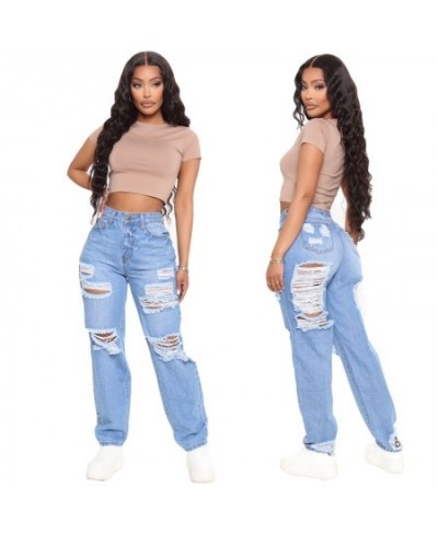 2023 Summer Plus Size Women Clothing Sexy Hole Ripped Jeans Women Fashion High Waist Loose Casual Wide Leg Denim Pants Trouse...