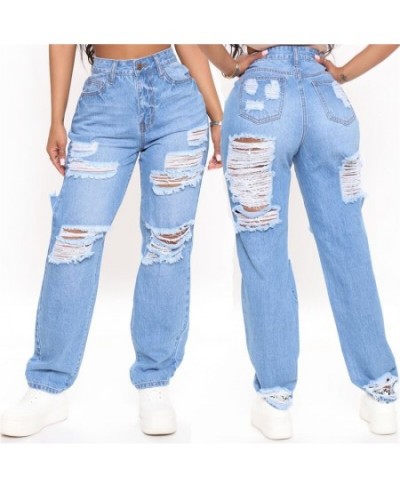 2023 Summer Plus Size Women Clothing Sexy Hole Ripped Jeans Women Fashion High Waist Loose Casual Wide Leg Denim Pants Trouse...