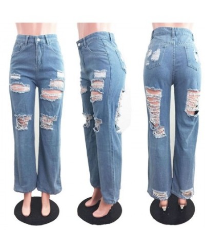 2023 Summer Plus Size Women Clothing Sexy Hole Ripped Jeans Women Fashion High Waist Loose Casual Wide Leg Denim Pants Trouse...