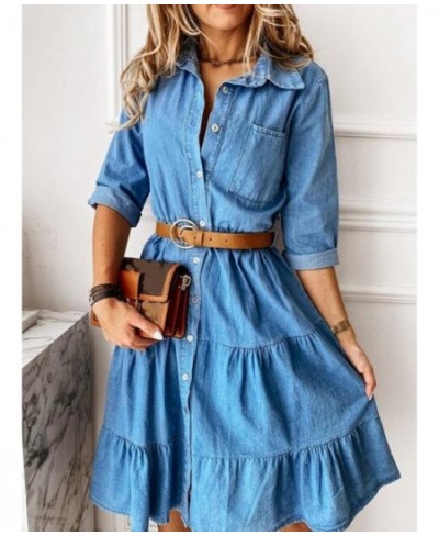 Long Sleeve Denim Dresses For Women Casual Solid Sexy Lace Up Dresses Stitching Lotus Leaf Mid Waist Tshirt Dresses $44.77 - ...