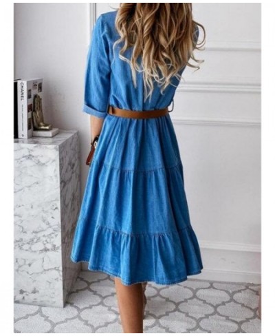 Long Sleeve Denim Dresses For Women Casual Solid Sexy Lace Up Dresses Stitching Lotus Leaf Mid Waist Tshirt Dresses $44.77 - ...