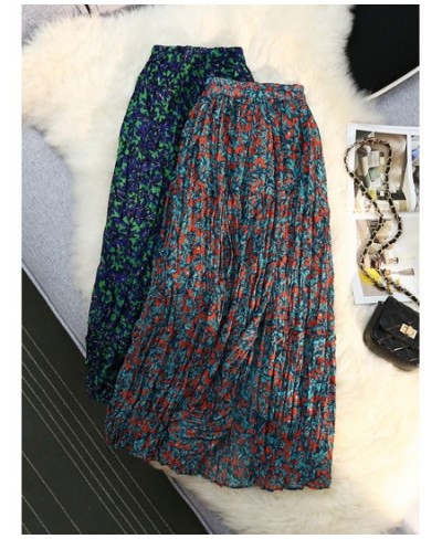 Chiffon Floral Print Skirt Women's Summer Split Pleated Skirt Elastic High Waist A-line Medium Length A Line Plissee Skirts $...