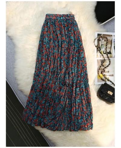 Chiffon Floral Print Skirt Women's Summer Split Pleated Skirt Elastic High Waist A-line Medium Length A Line Plissee Skirts $...