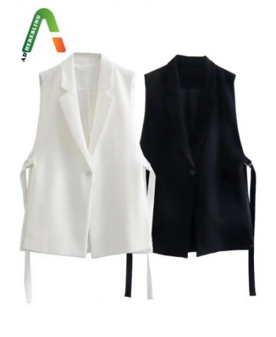 2022 Autumn Women Casual Single Button Waistcoats Vents Side Ribbons Sleeveless Blazers Female Chic Vest Gilets $43.58 - Jack...